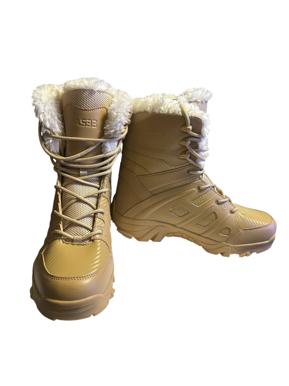 Kervaky Men's Size 13 Tactical Snow Boots Beige   Insulated Plush Winter Hiking